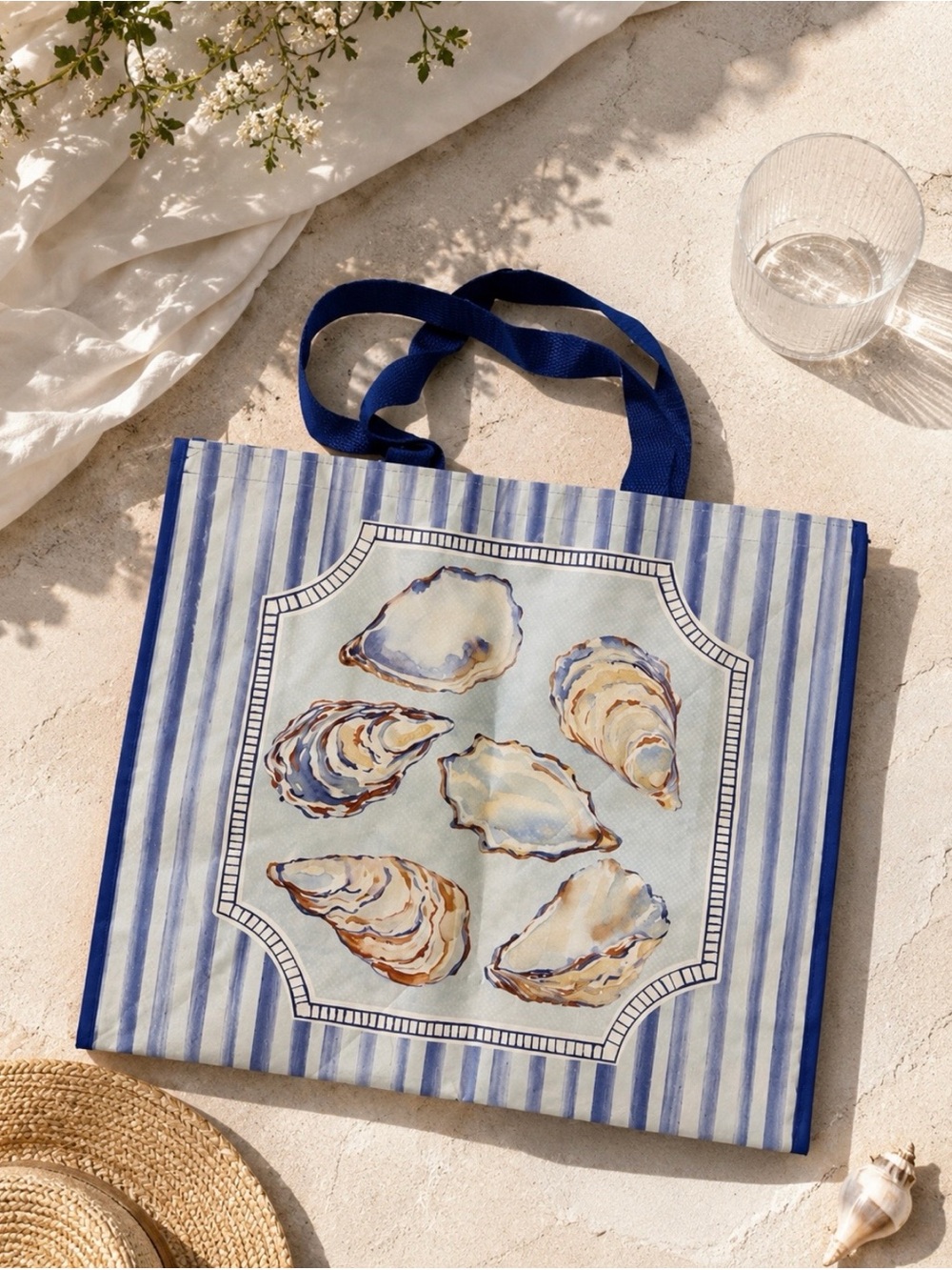 Oyster print reusable tote bag